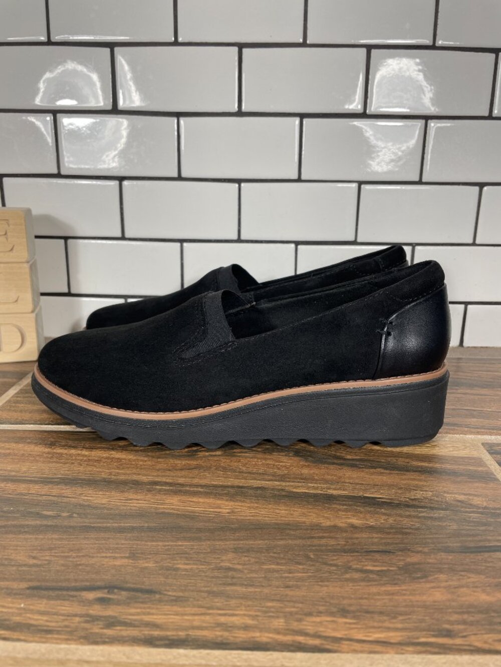 Clarks Sharon Dolly Shoes Womens Size 7 Black Suede Slip On Comfort Loafers